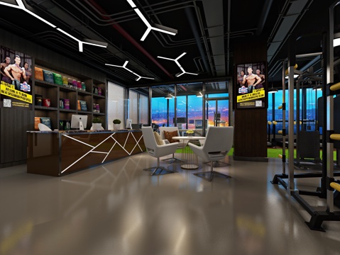  工业风健身房前台3d模型 