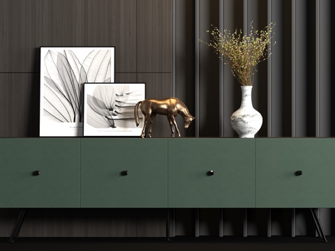  现代金属皮革端景柜挂画饰品组合3d模型 