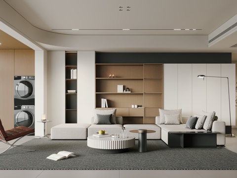 现代简约客厅 横厅 大平层 黑白灰客厅3d模型