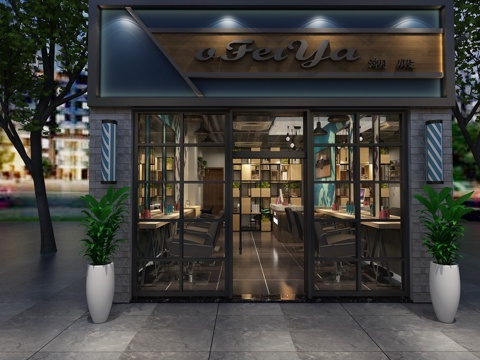  工业风理发店3d模型 