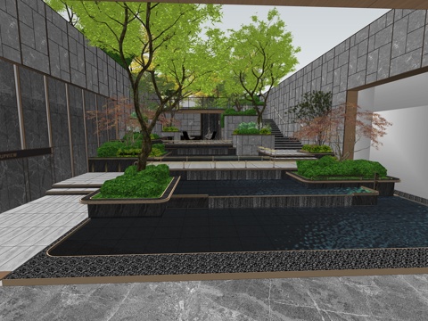  现代高差景观示范区su模型 