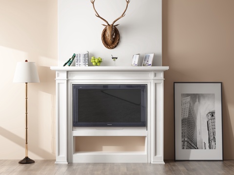  美式壁炉 玄关柜组合3d模型 