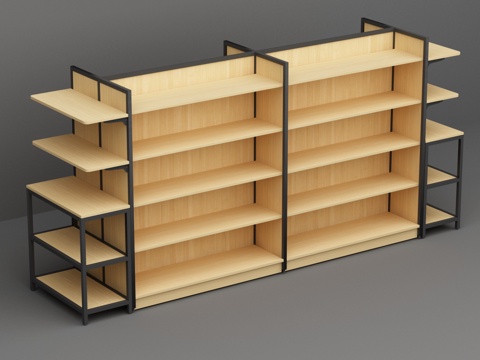  超市便利店钢木商品陈列展示货架3d模型 