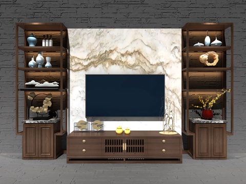 新中式电视柜组合3d模型 
