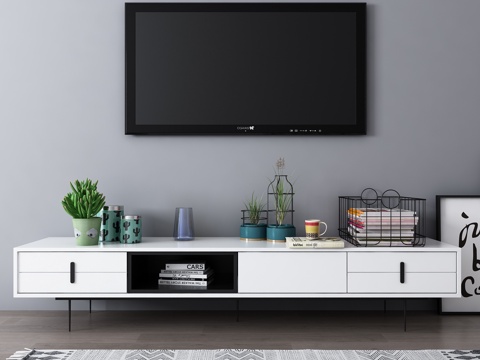  现代简约电视柜 电视饰品 地毯3d模型 