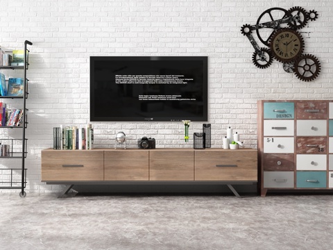  工业风格电视柜 边柜 装饰架3d模型 