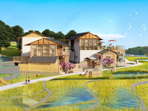  新中式乡村庭院 乡村建筑su模型 