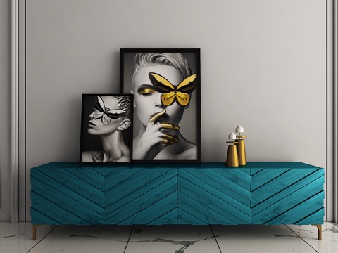  后现代轻奢电视柜装饰柜装饰画3d模型 