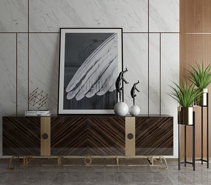  现代电视柜装饰画组合3d模型 