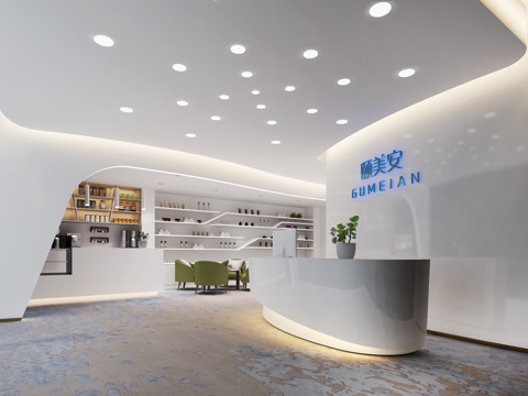  现代美容院大厅 前台3d模型 