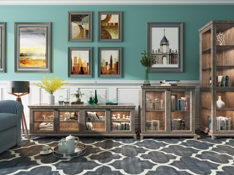  欧式电视柜书柜边柜组合3d模型 