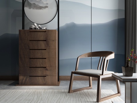  新中式柜子 椅子 边几3d模型 