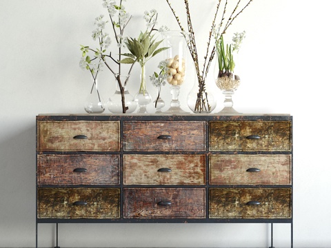  工业风装饰柜 装饰摆件组合3d模型 