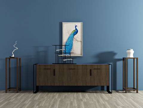  新中式边柜 装饰柜 装饰画 装饰品3d模型 