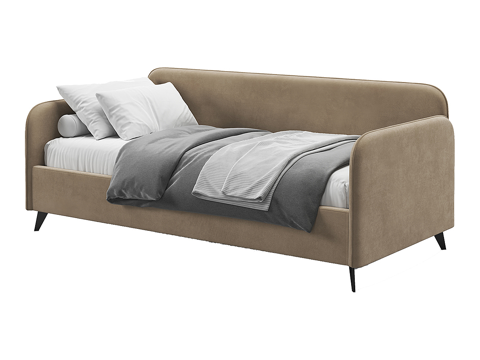  现代简约沙发床3d模型下载 单人床米色绒布款 金属腿设计卧室客厅两用 