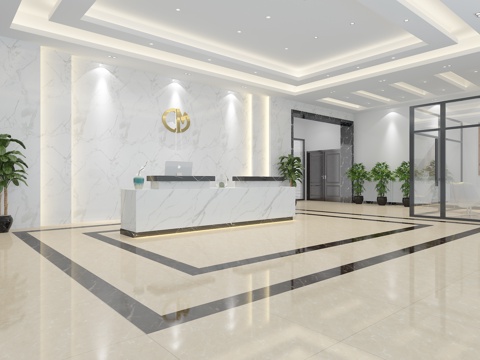  企业大厅  接待大厅 公共大堂  接待台3d模型 