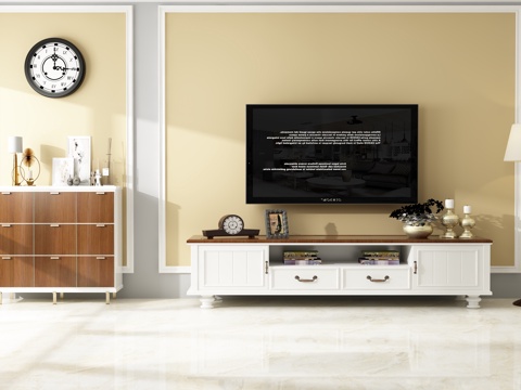  美式电视墙 电视柜 边柜3d模型 