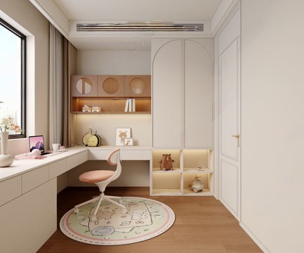  现代奶油书房 儿童书房3d模型 