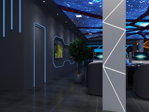  梦幻网吧 吊顶 桌椅3d模型 