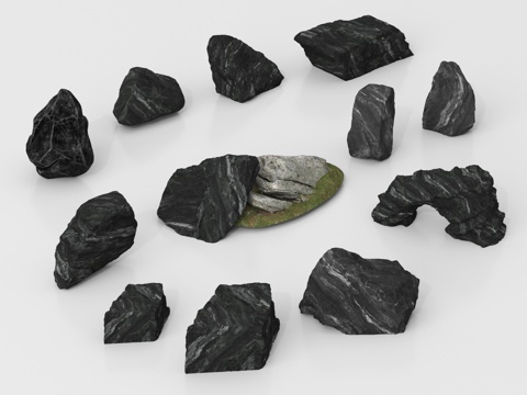  现代石头 黑石头 片石 条石3d模型 