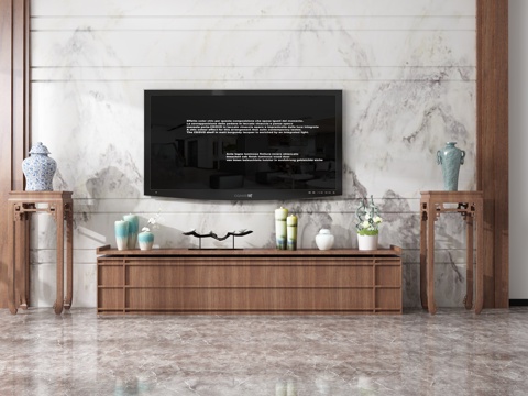  新中式电视柜 摆设3d模型 