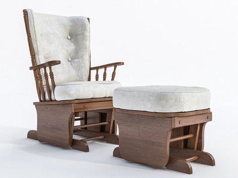  新中式躺椅   室内躺椅脚踏  实木躺椅su模型 