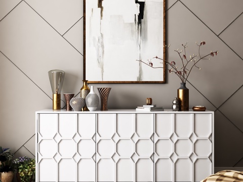  现代电视柜 边柜 挂画3d模型 