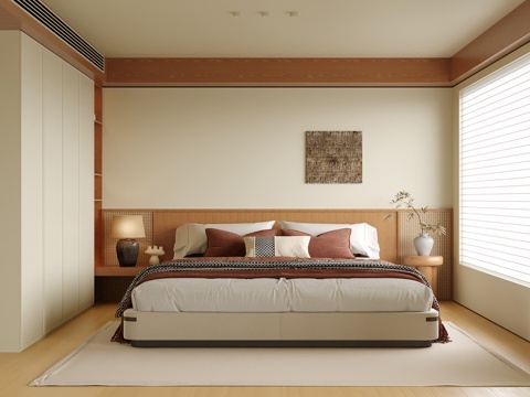  新中式卧室 双人床 台灯su模型 