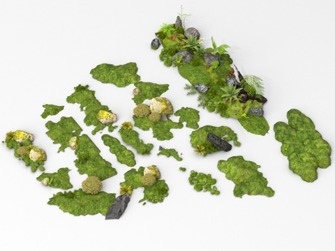  现代微地形 苔藓微地形 石头 庭院景观 景观造景 庭院小品3d模型 