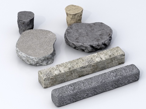  新中式户外桌椅 石桌石凳 长条石凳su模型 