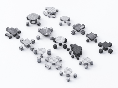  新中式户外桌椅 石桌石凳 象棋石桌 围棋棋盘su模型 