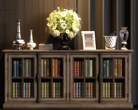  简欧实木端景柜书箱饰品组合3d模型 