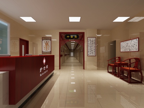  中式医院过道3d模型 
