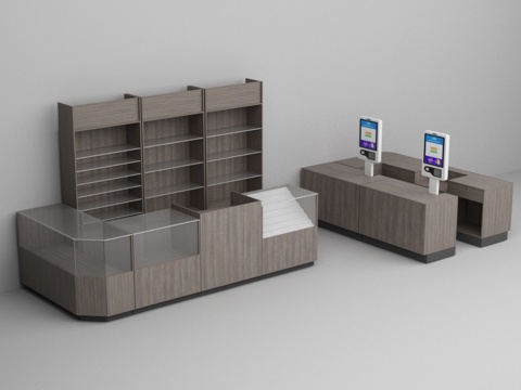  超市玻璃烟柜酒柜木质收银台3d模型 