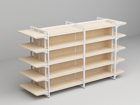  超市便利店钢木层板背板货架3d模型 
