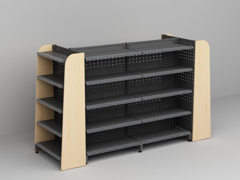  超市便利店孔背板木侧板货架3d模型 