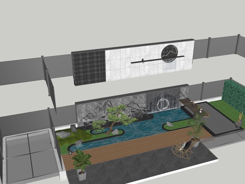  新中式花园别墅su模型 