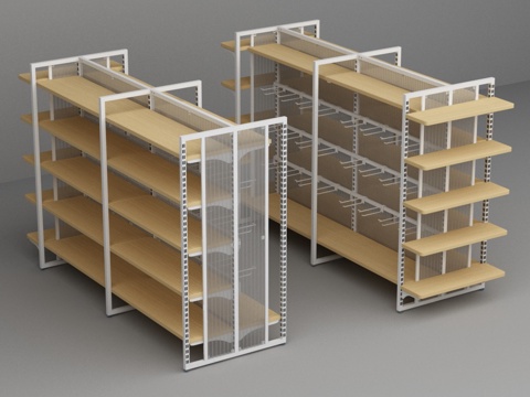  超市便利店钢木挂钩透明阳光背板货架3d模型 