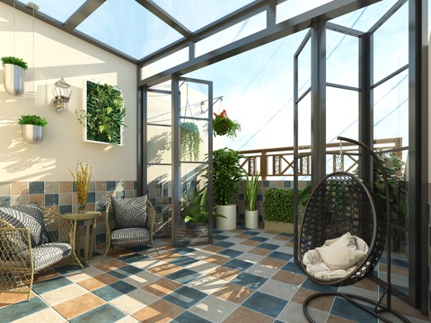  现代别墅阳光房露台3d模型 