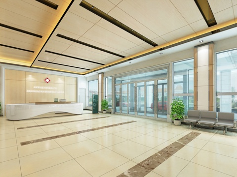  现代医院门诊大厅3d模型 