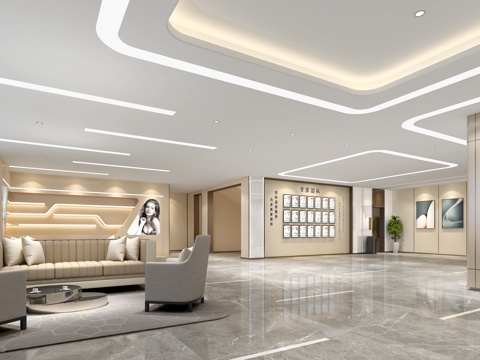  现代整形医院 单椅沙发 挂画 电梯 绿植盆栽3d模型 