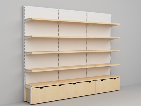  超市便利店钢木带低柜木层板商品展示货架3d模型 