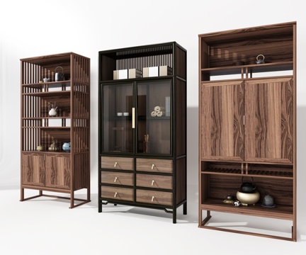  新中式书柜 木头书柜 中式书柜3d模型 