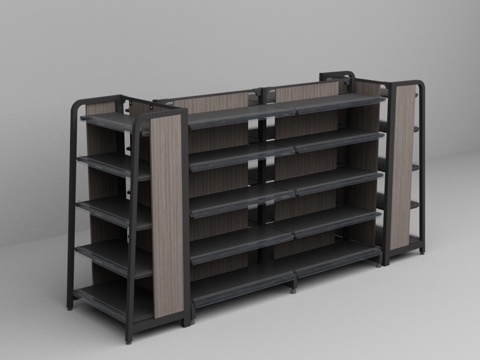  超市全家便利店钢木货架3d模型 