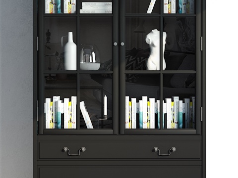  工业风书柜 摆件组合3d模型 