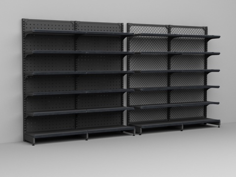  超市便利店铁层板网格背板货架3d模型 