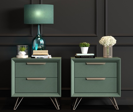  新中式金属皮革床头柜台灯饰品组合3d模型 