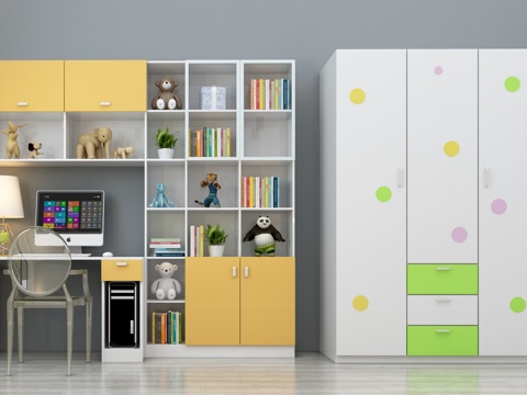  现代儿童书柜 儿童衣柜 儿童书桌椅组合 现代书柜 现代衣3d模型 