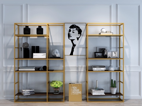  北欧风格不锈钢书架3d模型 