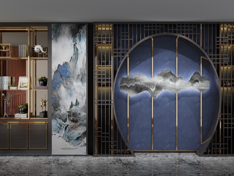  新中式 书柜 装饰柜3d模型 